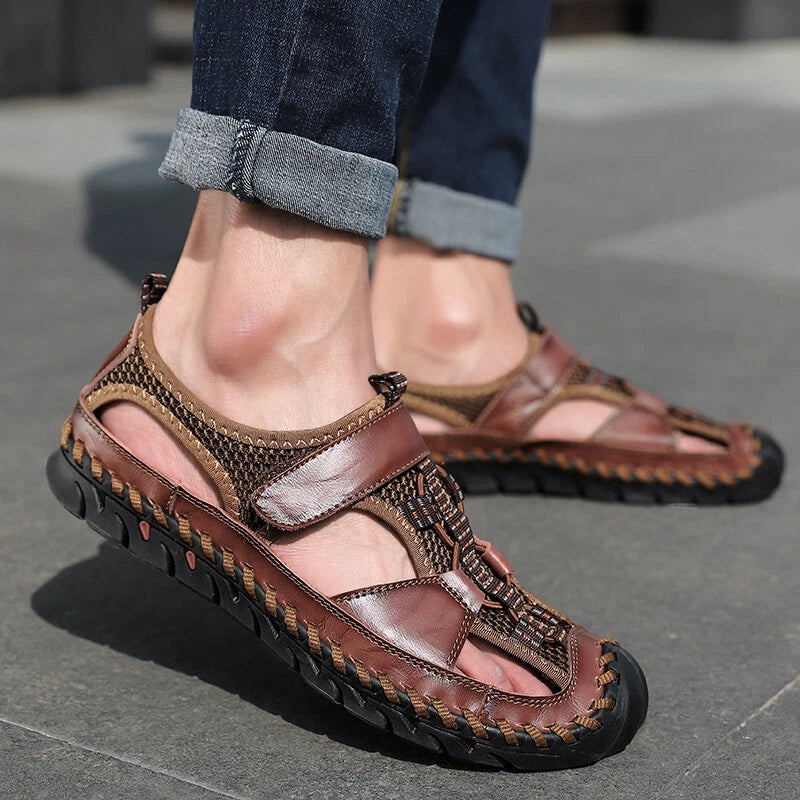Men Sandals Soft Leather Beach Roman Slippers Outdoor Trekking Hiking Sandals