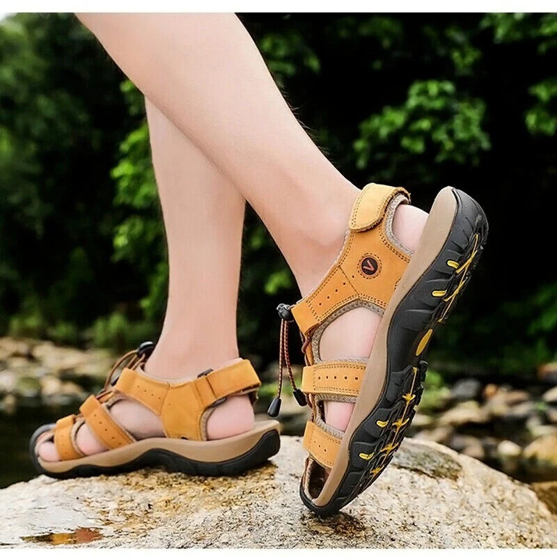 Summer Men's Leather Sandals Closed Toe Beach Nonslip Outdoor Sport Hiking Shoes