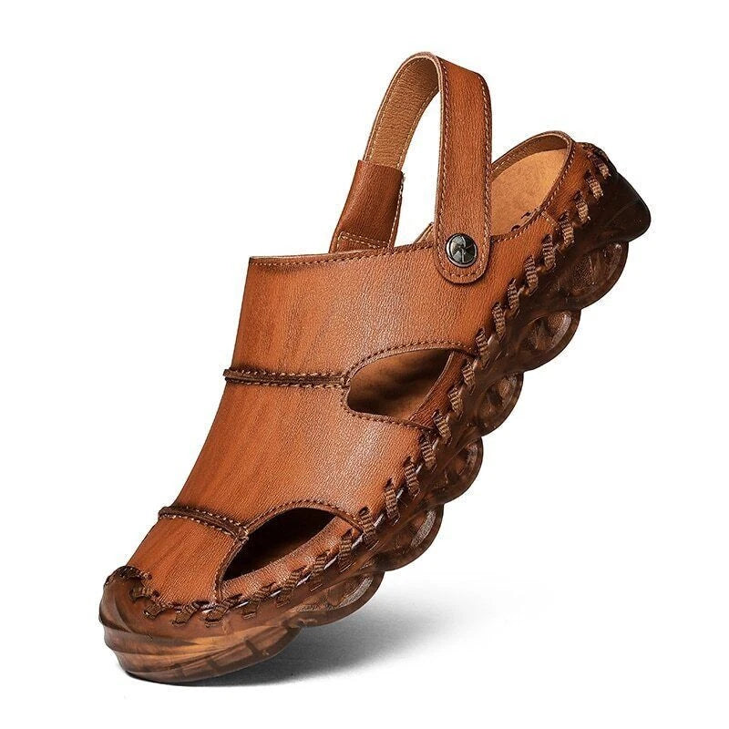 Outdoor Summer Men Sandals Genuine Leather Casual Shoes Slip-on Beach Slippers