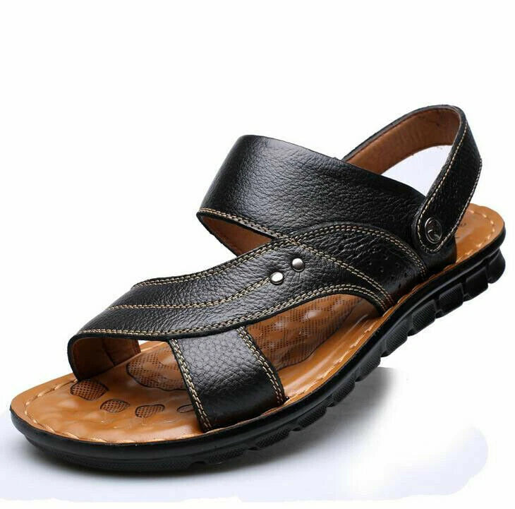 Summer Men's Sandals Real Leather Beach Water Shoes Casual Slip On Slippers New