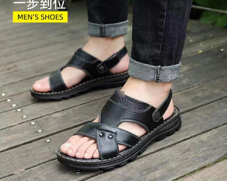 New Outdoor Faux Leather slippers Beach Flip Flops Men's Shoes Sandals Summer