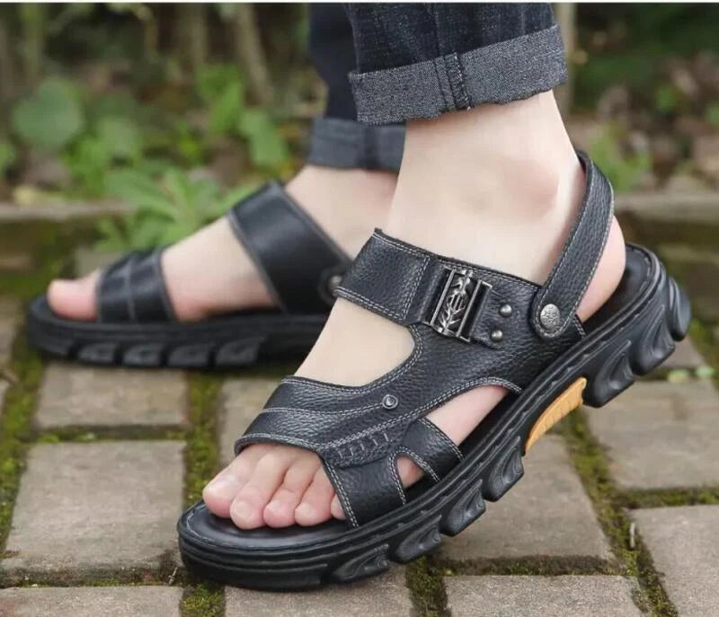 Summer Men's Sandals Casual Breathable Beach Shoes Faux Leather Outdoor Slippers