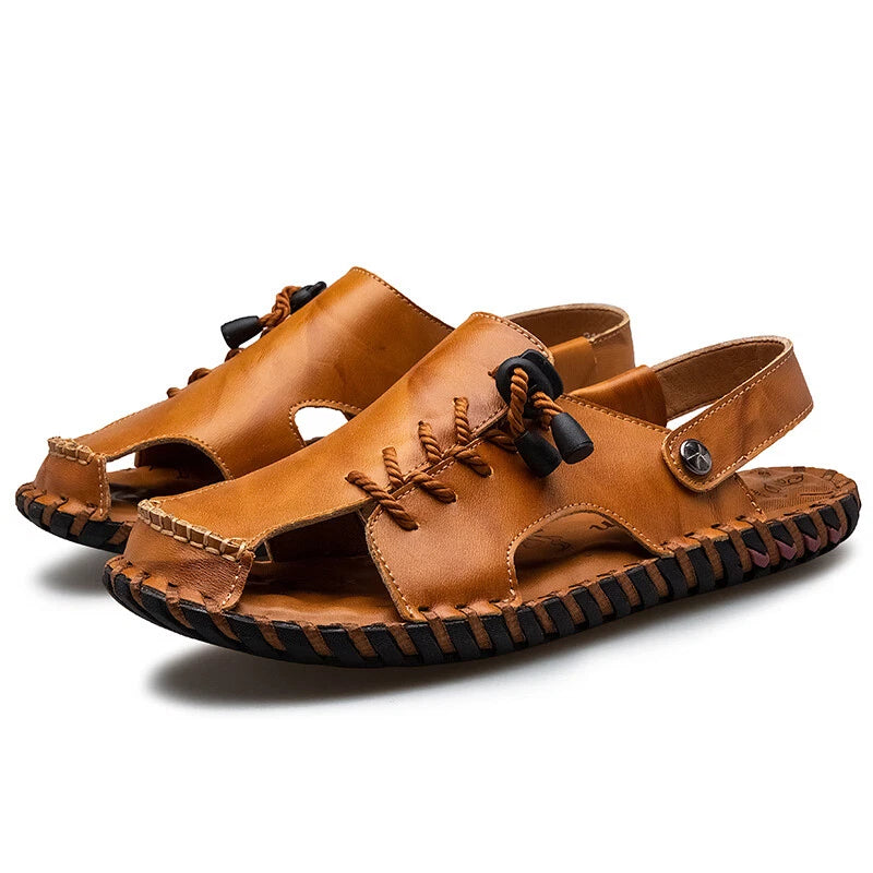 Casual Summer Mens Genuine Leather Sandals Sports Beach Shoes Soft Slippers Size