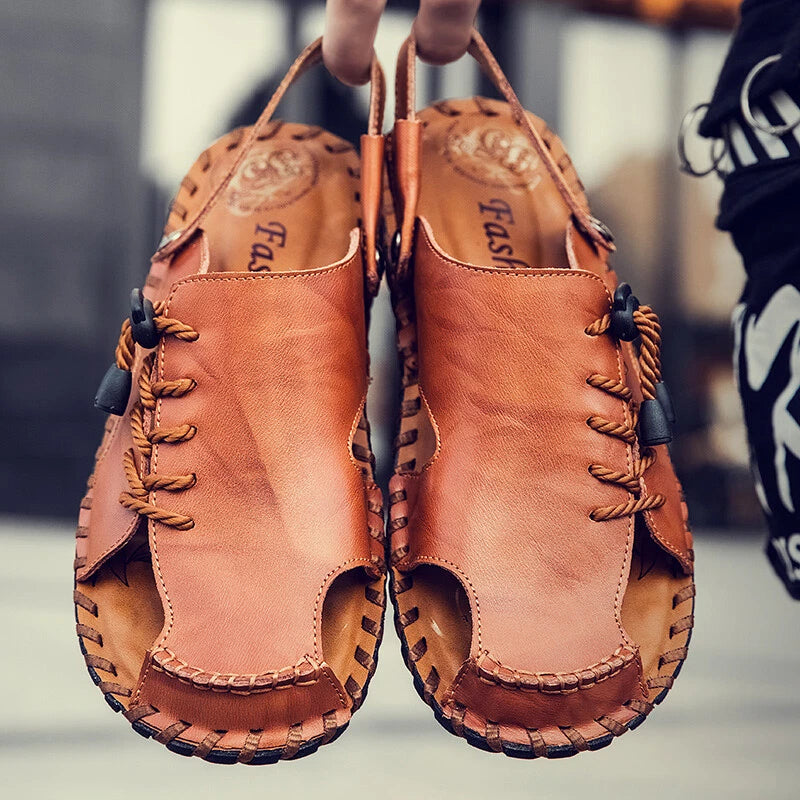 Casual Summer Mens Genuine Leather Sandals Sports Beach Shoes Soft Slippers Size