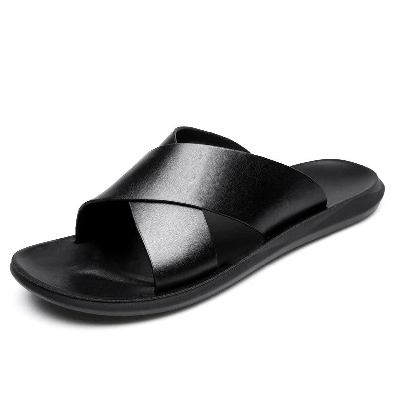 Men Summer Sandals Leather Classic Slippers Outdoor Beach Rubber Flip Flop Shoes