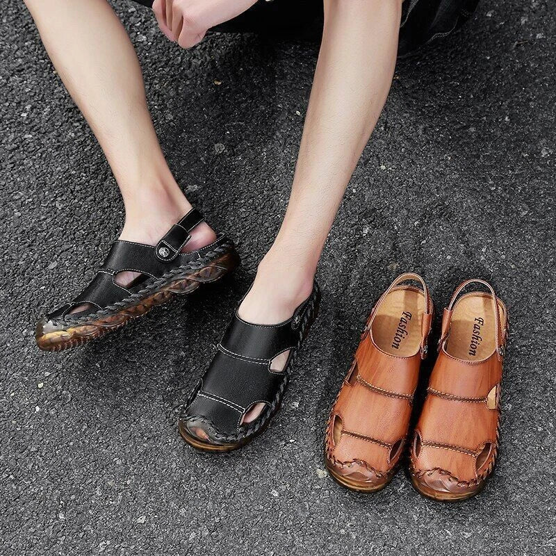 Outdoor Summer Men Sandals Genuine Leather Casual Shoes Slip-on Beach Slippers