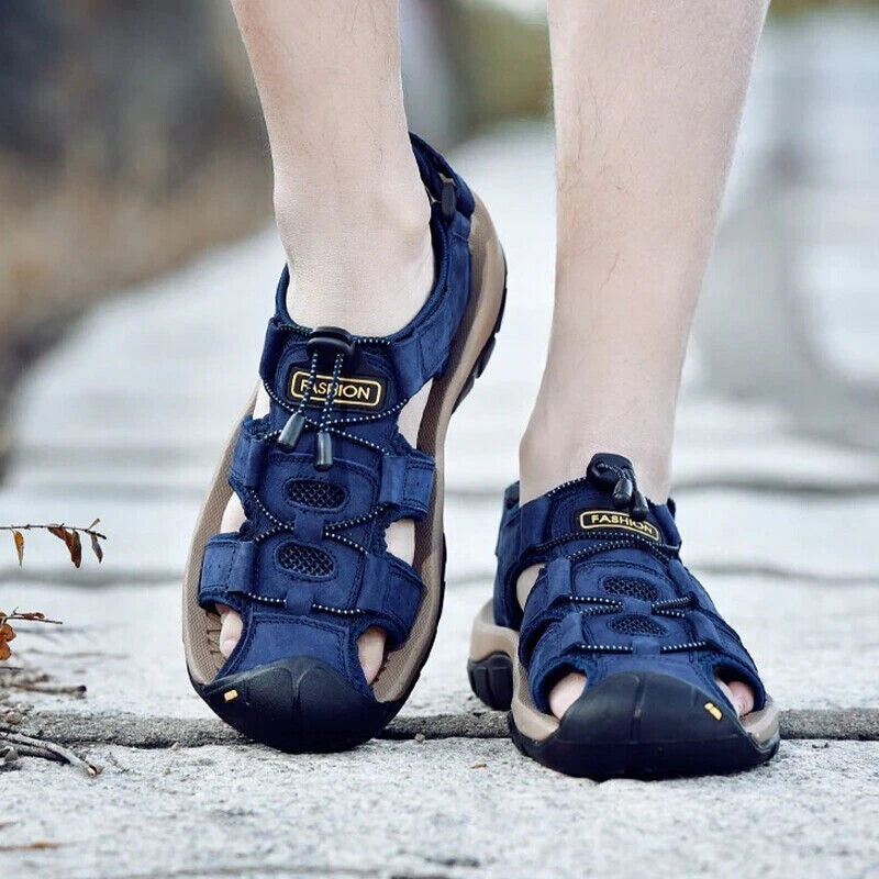 Summer Men's Leather Sandals Closed Toe Beach Nonslip Outdoor Sport Hiking Shoes