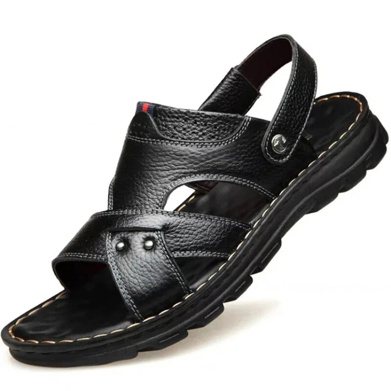 Summer Men Leather Sandals Genuine Leather Non-slip Men Shoes Slippers