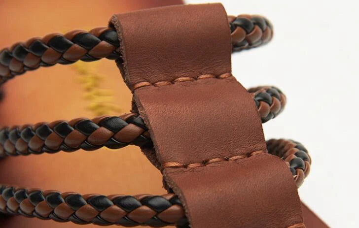 Summer Beach Men Leather Slipper Strappy Flat Roman Shoes Slingback Thong Sandal