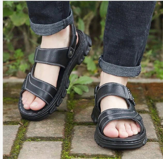 Summer Men's Sandals Casual Breathable Beach Shoes Faux Leather Outdoor Slippers