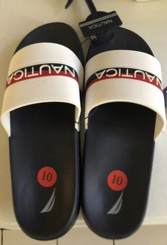 Nautica Sandals Slides Slipper Flip Flop Shoes Men's Size 10 Compara White Navy