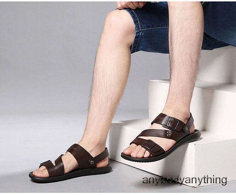 Beach Sandals Leather Roman for Men Shoes Summer Non-slip Outdoor Slippers Size