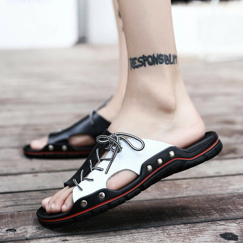 Men's Casual Leather Sandals Shoes Outdoor Anti-slip Soft Slippers Hiking Beach
