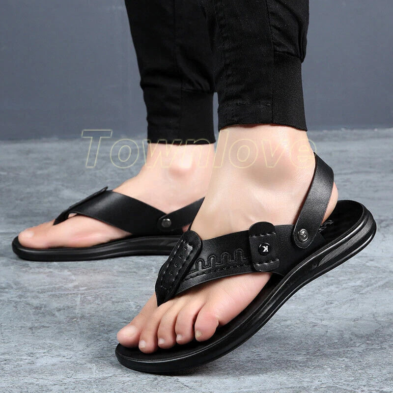 Men's Summer Hollow Out Sandals Flats Casual Flip-Flops Slippers Beach Shoes