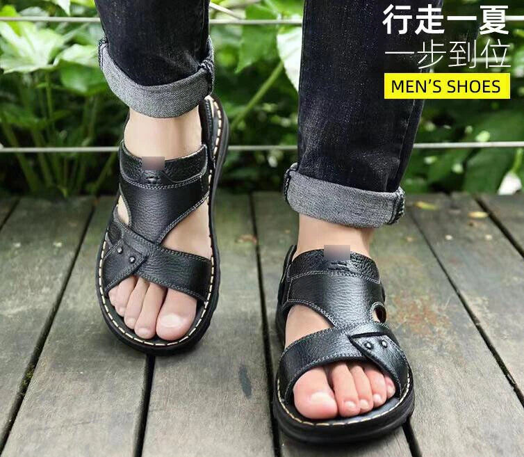 New Outdoor Faux Leather slippers Beach Flip Flops Men's Shoes Sandals Summer