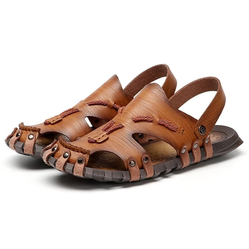 Leather Men's Sandals Comfortable Beach Slippers Non-Slip Platform Sandals