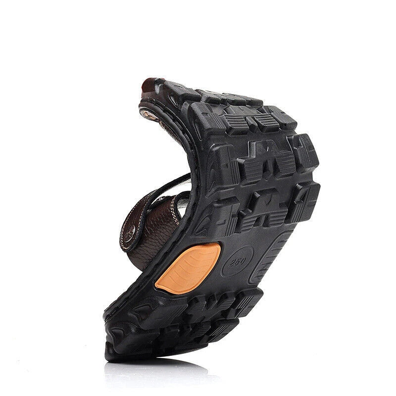 Men's Summer Leather Gladiator Sandals Adjustable Casual Slippers Beach Slippers