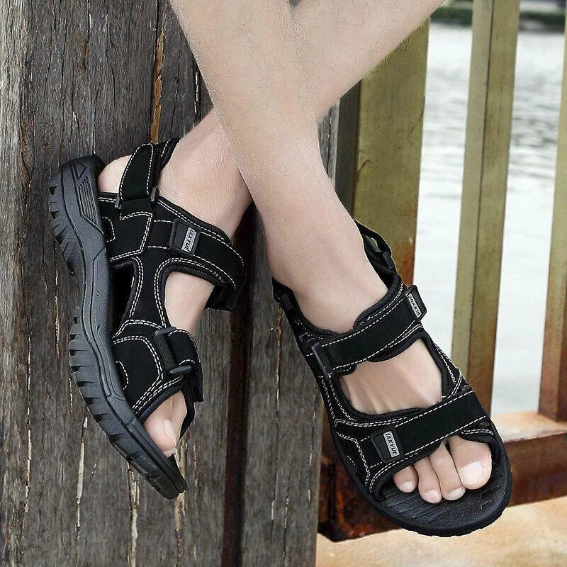 Mens Open Toe Leather Sandals Casual Beach Shoes Trekking Hiking Summer Slippers
