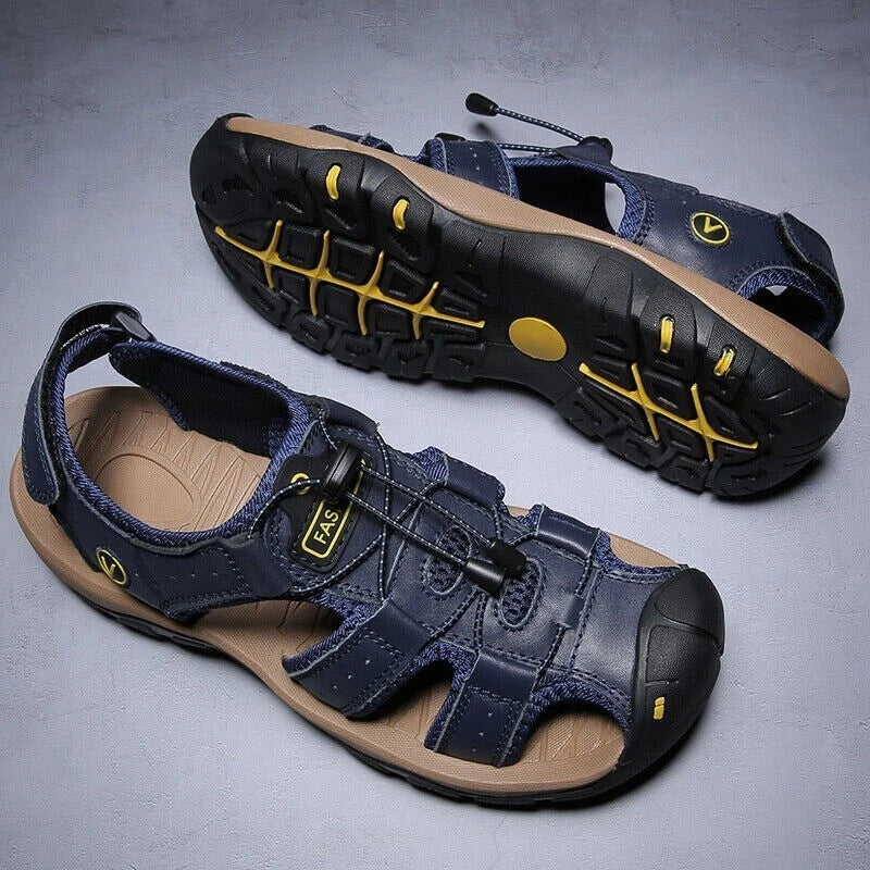 Summer Men's Leather Sandals Closed Toe Beach Nonslip Outdoor Sport Hiking Shoes