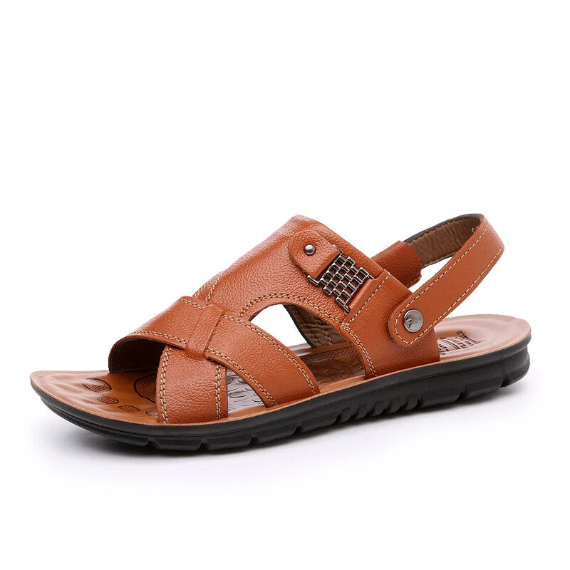 Men   Leather Sandals Casual Sports Beach Shoes Soft Home Slippers