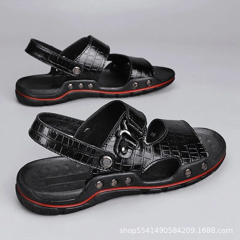 Summer Mens Beach Open Toe Driving Leather Flats Sandals Outdoor Casual Slippers
