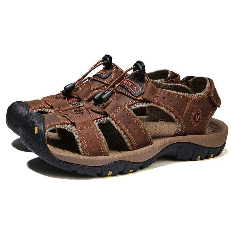 Summer Men's Leather Sandals Closed Toe Beach Nonslip Outdoor Sport Hiking Shoes