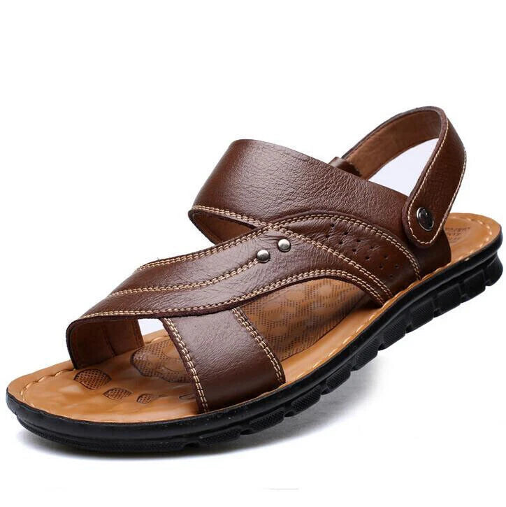 Summer Men's Sandals Real Leather Beach Water Shoes Casual Slip On Slippers New