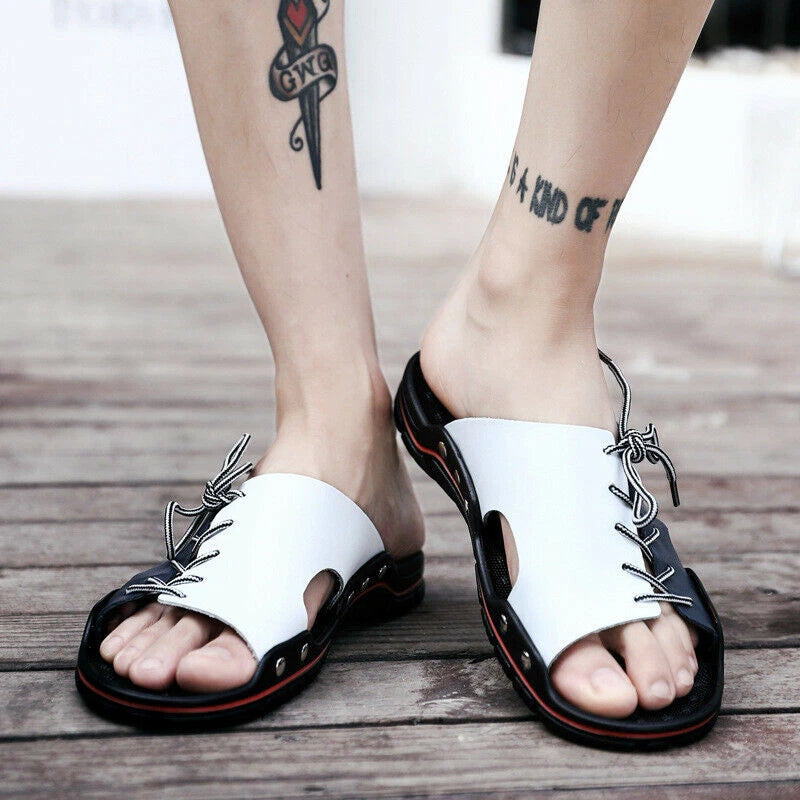 Men's Casual Leather Sandals Shoes Outdoor Anti-slip Soft Slippers Hiking Beach