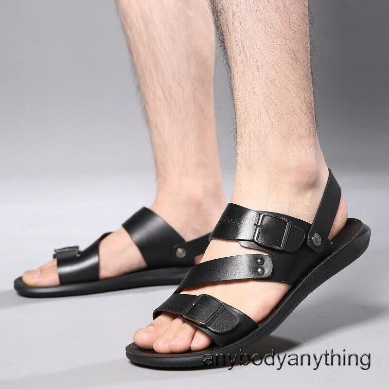 Beach Sandals Leather Roman for Men Shoes Summer Non-slip Outdoor Slippers Size