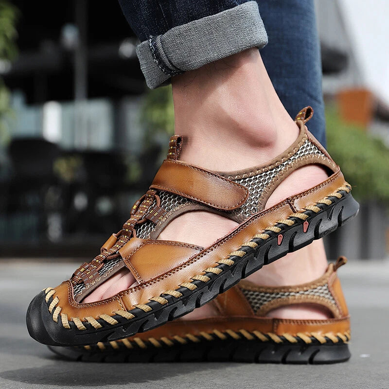 Men Sandals Soft Leather Beach Roman Slippers Outdoor Trekking Hiking Sandals
