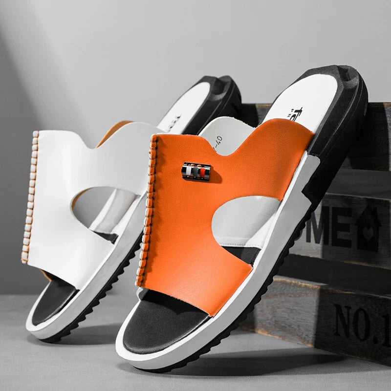 Summer Men Slippers Genuine Leather Breathable Clogs Sandals Beach Classics