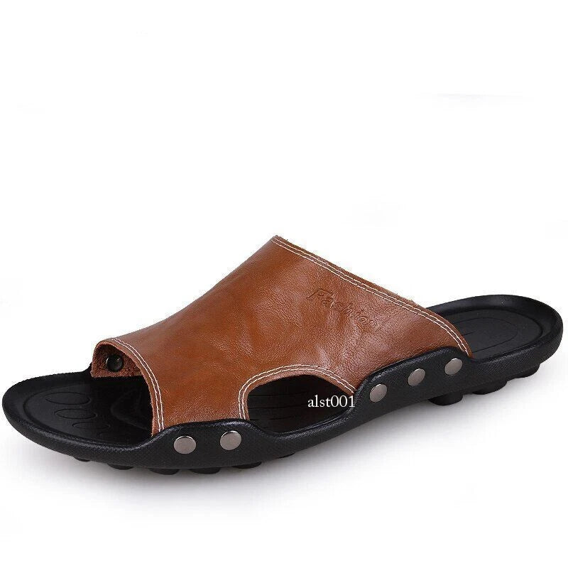 Genuine Leather Sandals Mens Slippers Flip Flops Beach Male Men Casual Open Toe