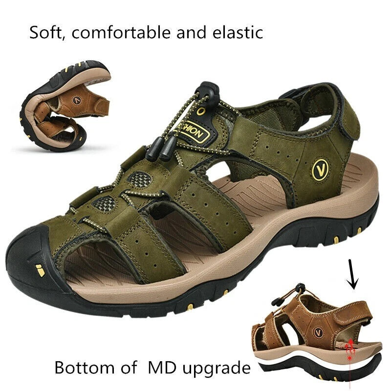 Summer Men's Leather Sandals Closed Toe Beach Nonslip Outdoor Sport Hiking Shoes