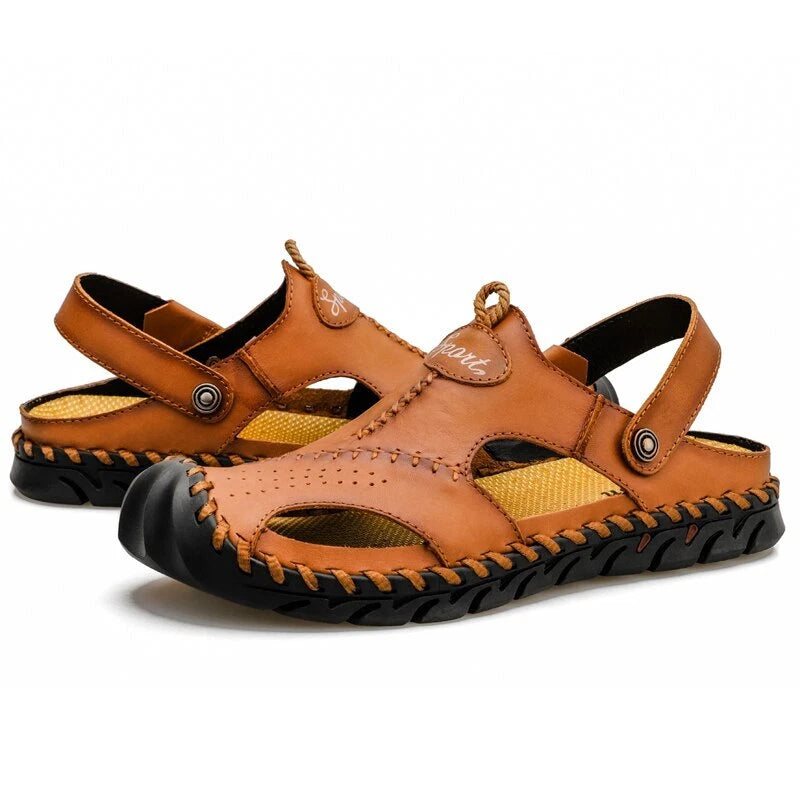 Summer Genuine Leather Beach Mens Sandals Soft Breathable Shoes Outdoor Slippers
