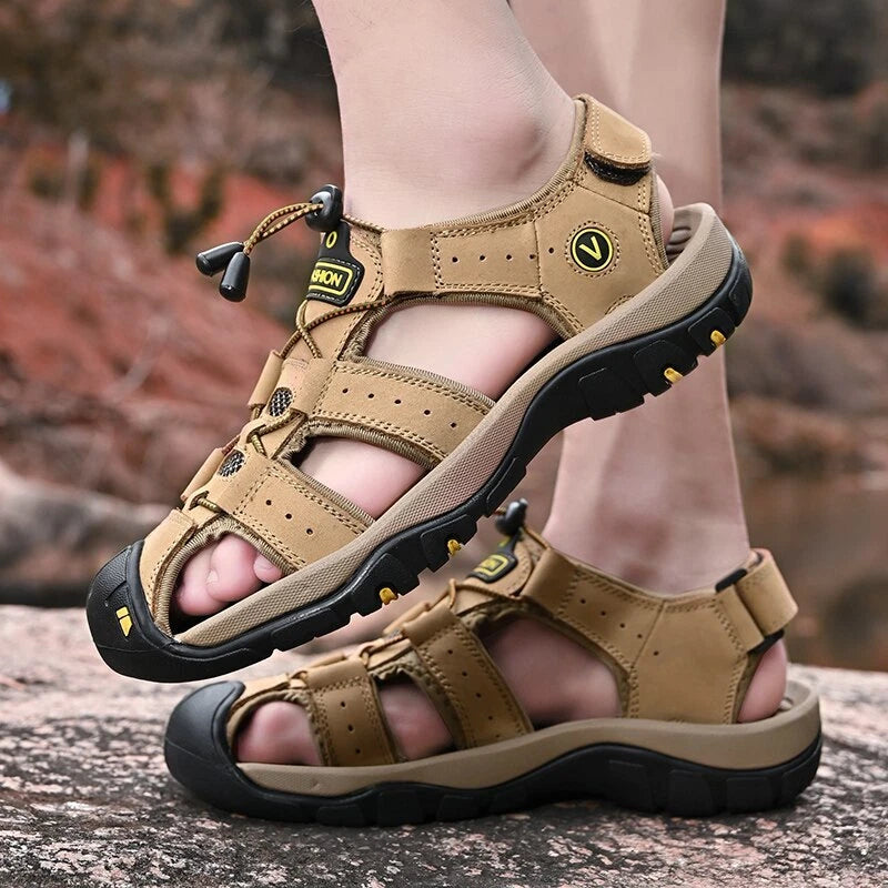 Men's Sandals Genuine Leather Beach Slippers Casual Shoes Outdoor Sneakers