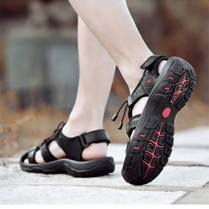 Summer Men's Leather Sandals Closed Toe Beach Nonslip Outdoor Sport Hiking Shoes