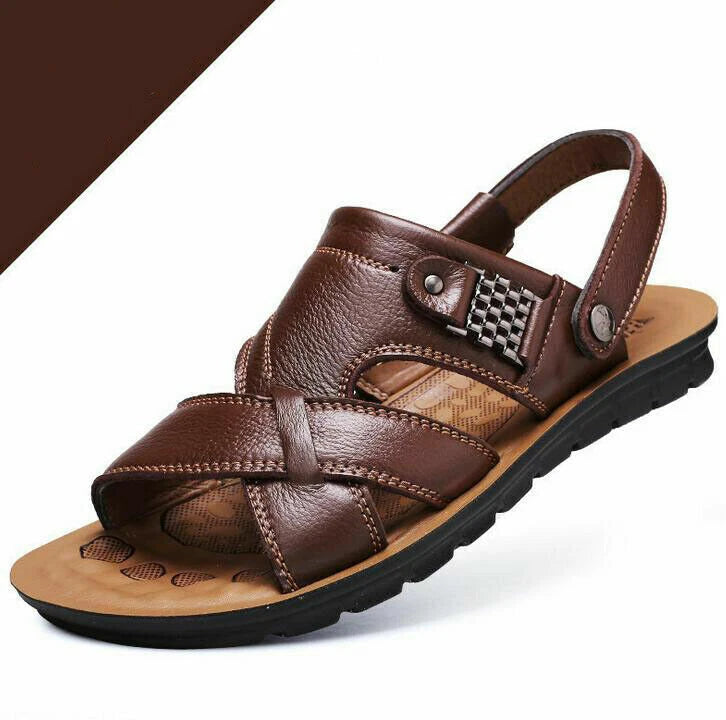 Summer Men's Leather Sandals Adjustable Casual Slippers Beach Holiday Shoes Size