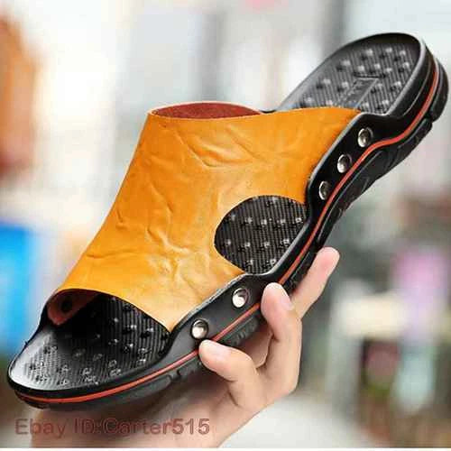 Men Sandals Leather Slippers Flip Flops Fashion Beach Slides Outdoor Plus Size