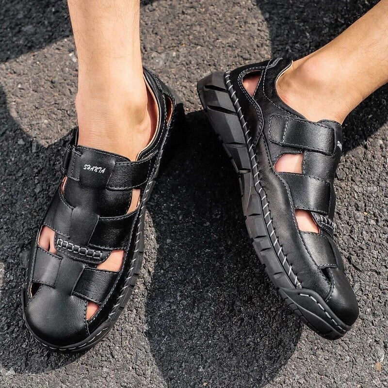 Summer Mens Genuine Leather Sandals Casual Sports Beach Shoes Soft Home Slippers