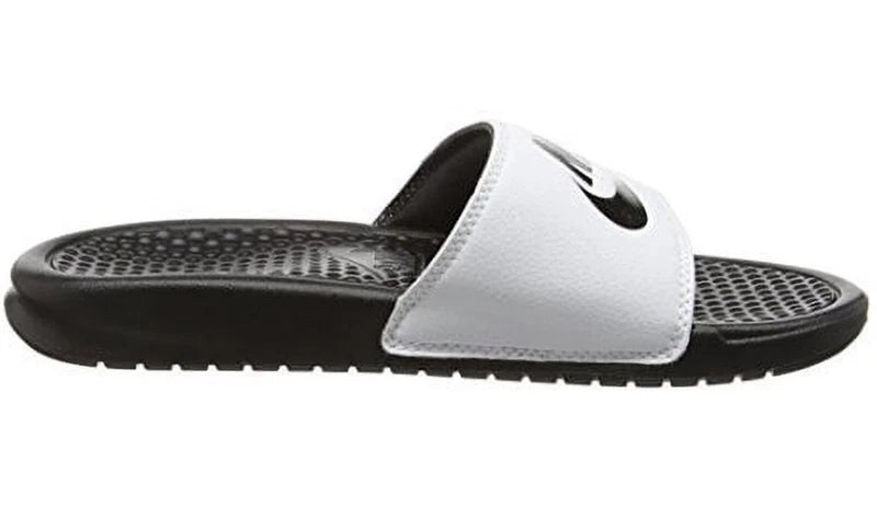 Nike Benassi JDI Swoosh Slides Sandals Slipper White Black Size 7 343880-100