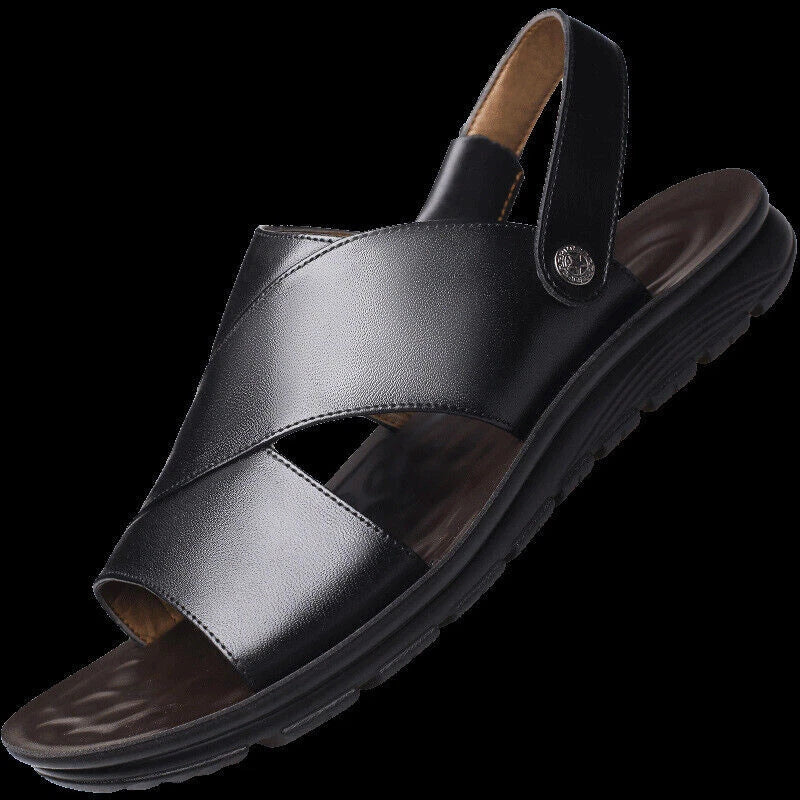Summer Mens Sandals Brief-On Leather Comfortable Casual Beach Non-slip Slippers