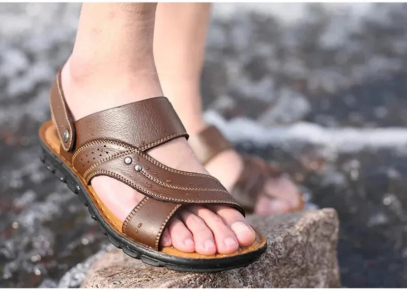 Men's Summer New Sandals Leather Beach Shoes Casual Men's Shoes Fashion Slippers