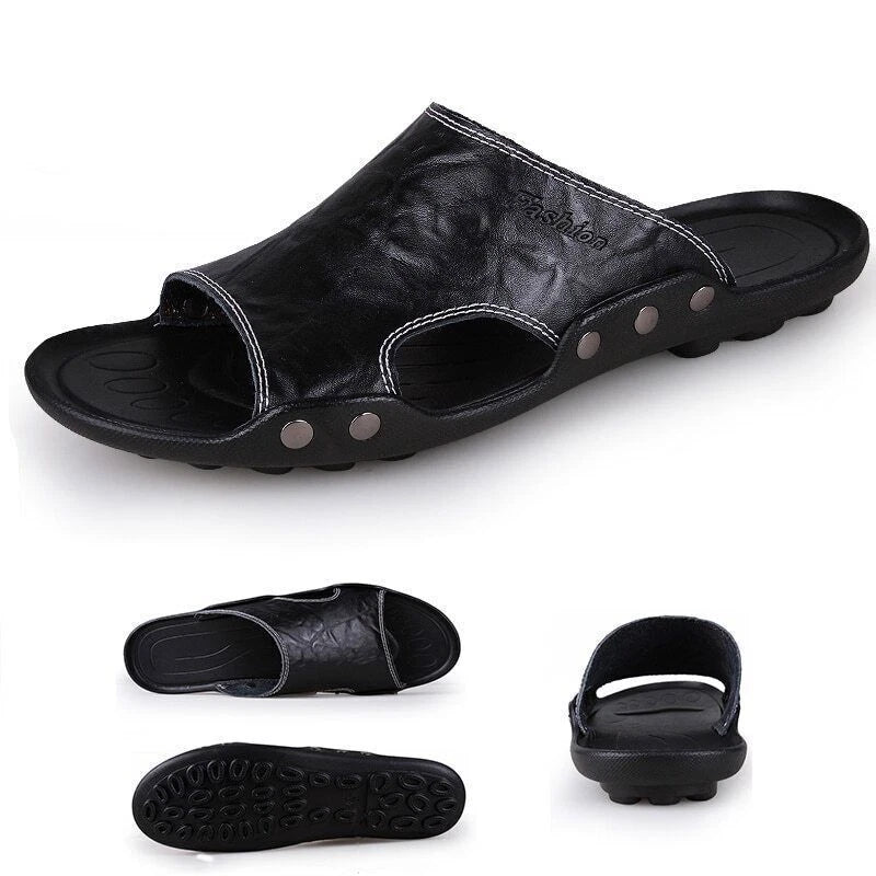 Men's Genuine Leather Sandals Shoes Slippers Flip Flops Male Beach Shoes