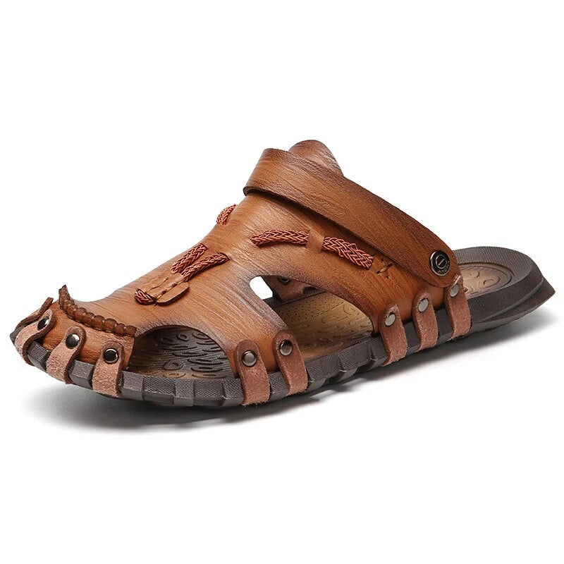 Leather Men's Sandals Comfortable Beach Slippers Non-Slip Platform Sandals