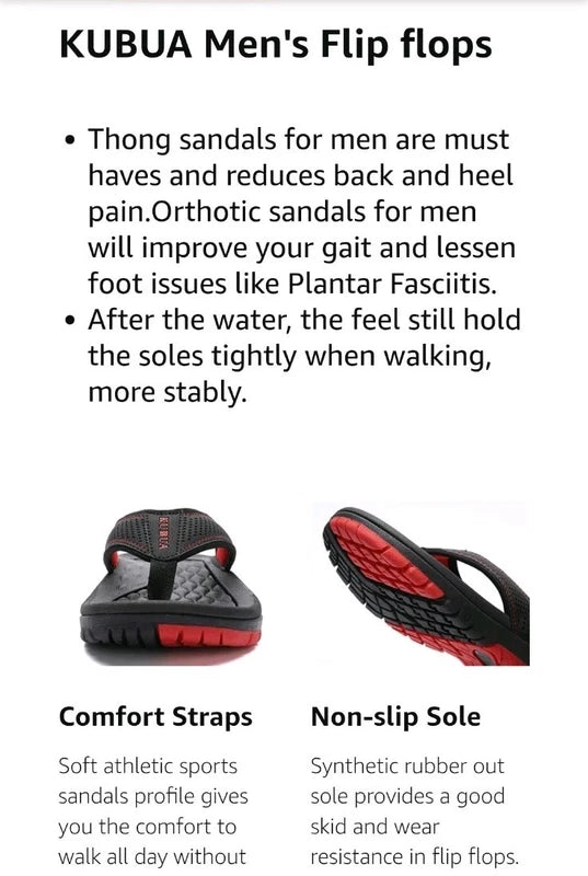 KUBUA Men's Beach Flip-Flops Water Sandals Outdoor Athletic Thong Orthopedic