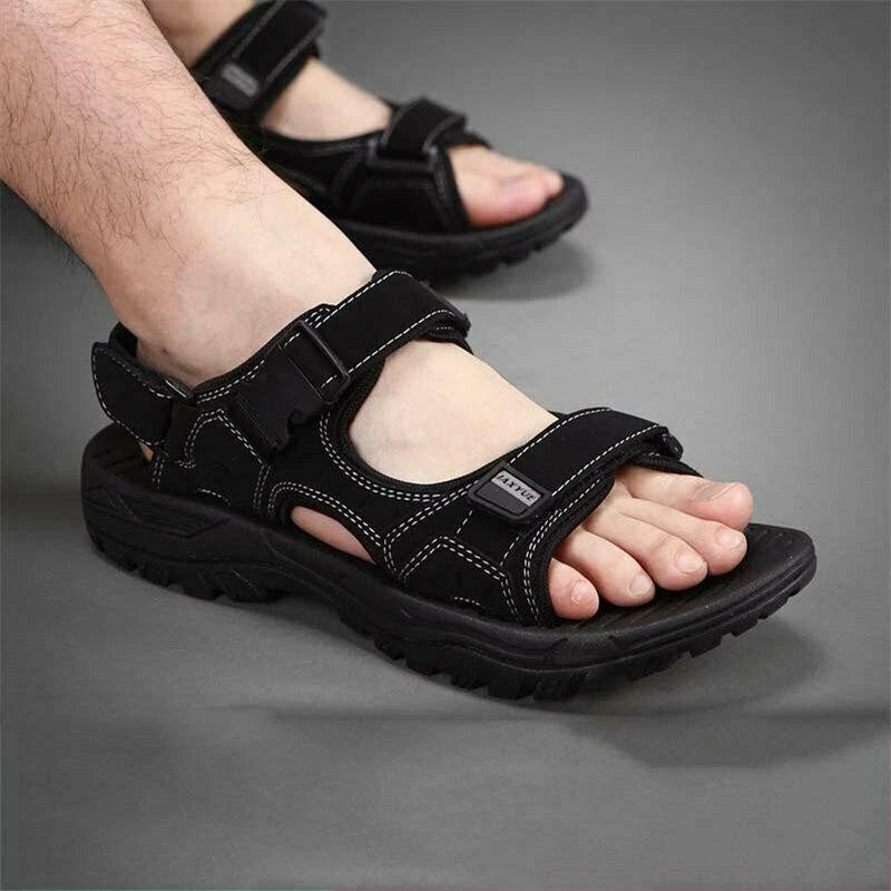 Mens Open Toe Leather Sandals Casual Beach Shoes Trekking Hiking Summer Slippers