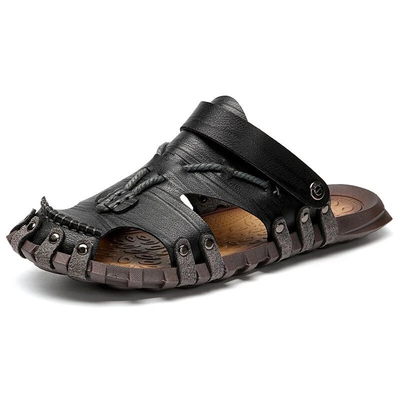Leather Men's Sandals Comfortable Beach Slippers Non-Slip Platform Sandals