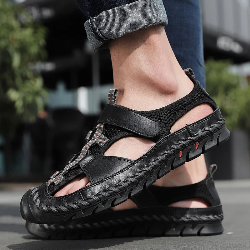 Genuine Leather Men Sandals Summer Casual Beach Slip on Slippers Outdoor Sneaker