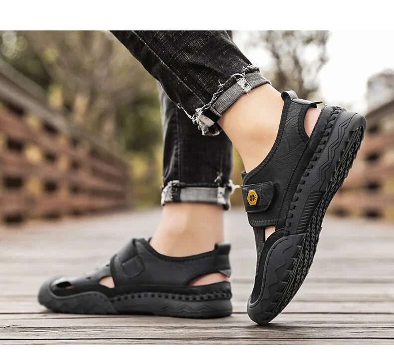 Classic Summer Large Size Men's Sandal Leather Slippers Breathable Beach Sandals