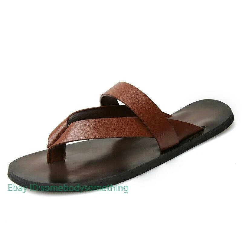 Summer Fashion Mens Beach Outdoor Leather Sandals Strap Shoes Anti-slip Slippers